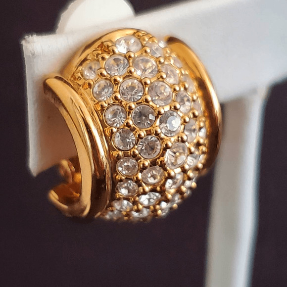 Swarovski Jewelry - Swarovski Half Hoop Earrings Gold Plated Pave Crystals Clip-On Swan Signed‎